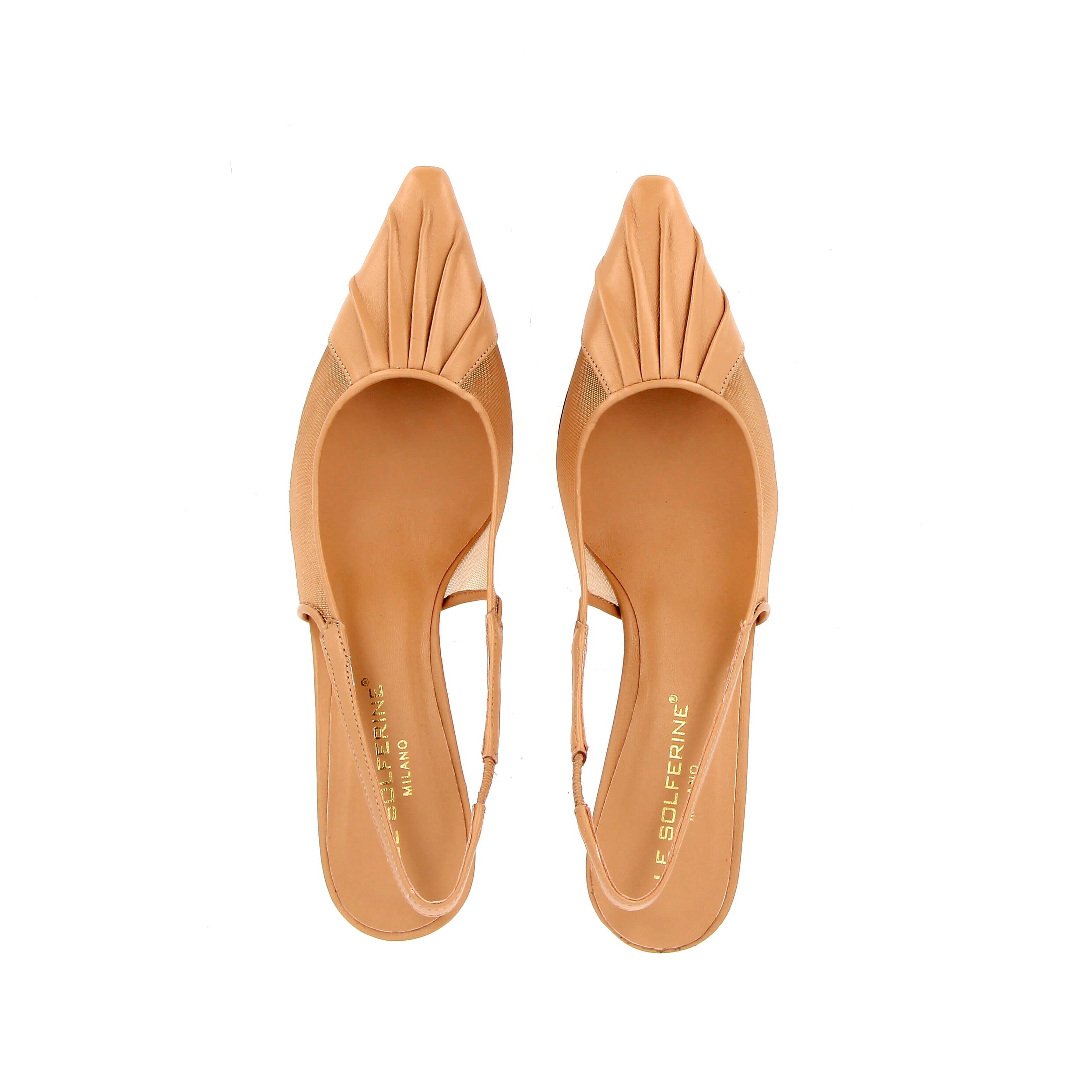 Slingback in pelle nude e rete