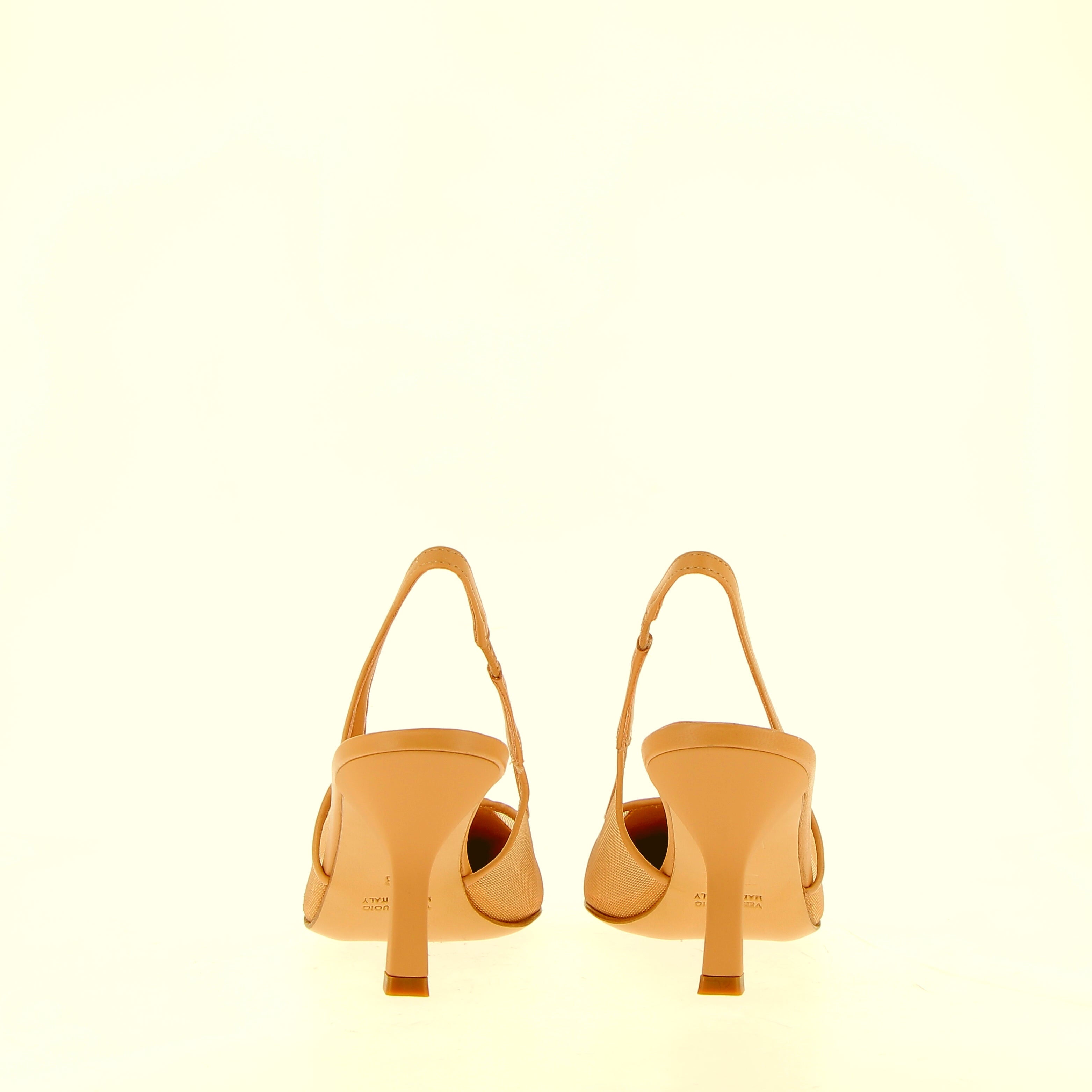 Slingback in pelle nude e rete