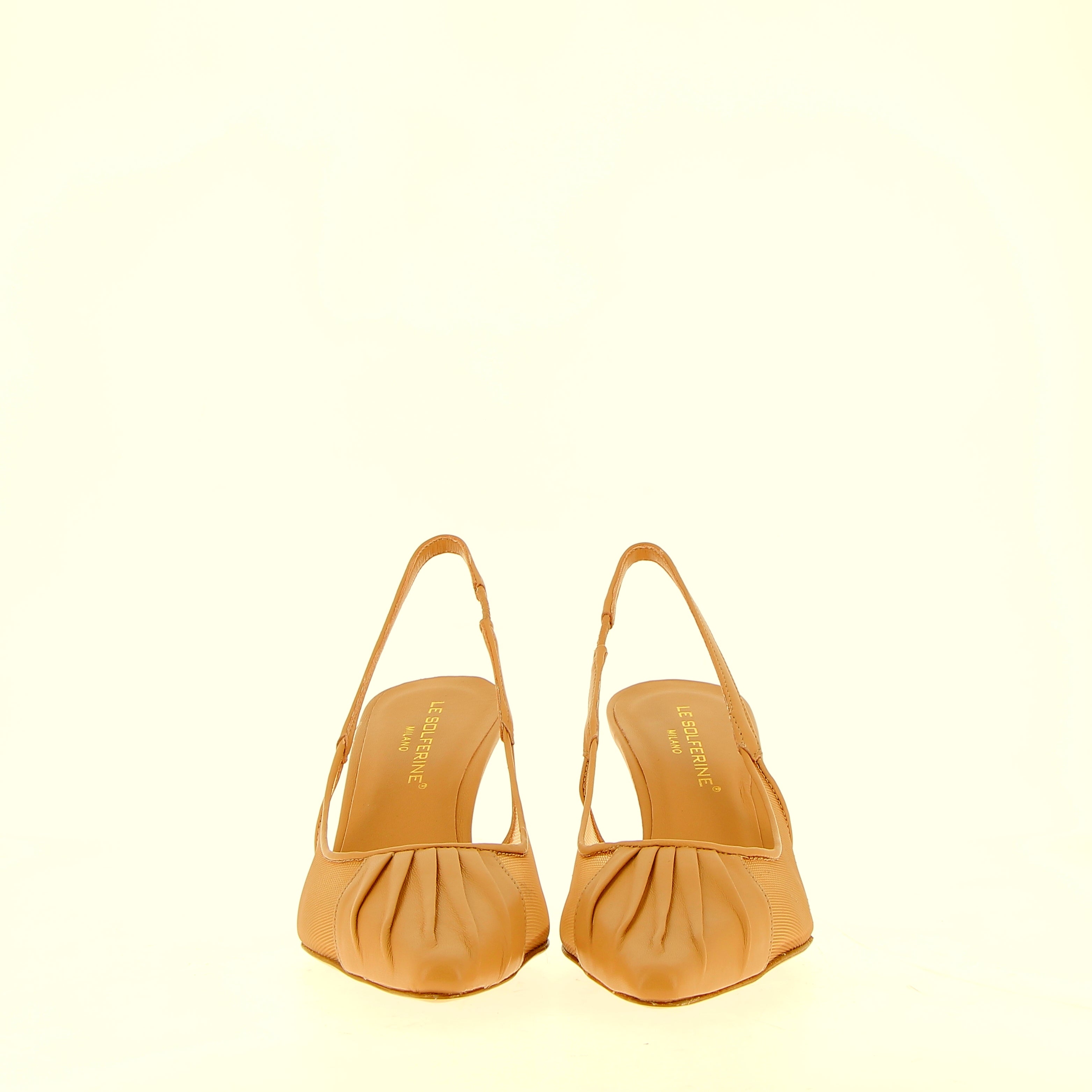 Slingback in pelle nude e rete