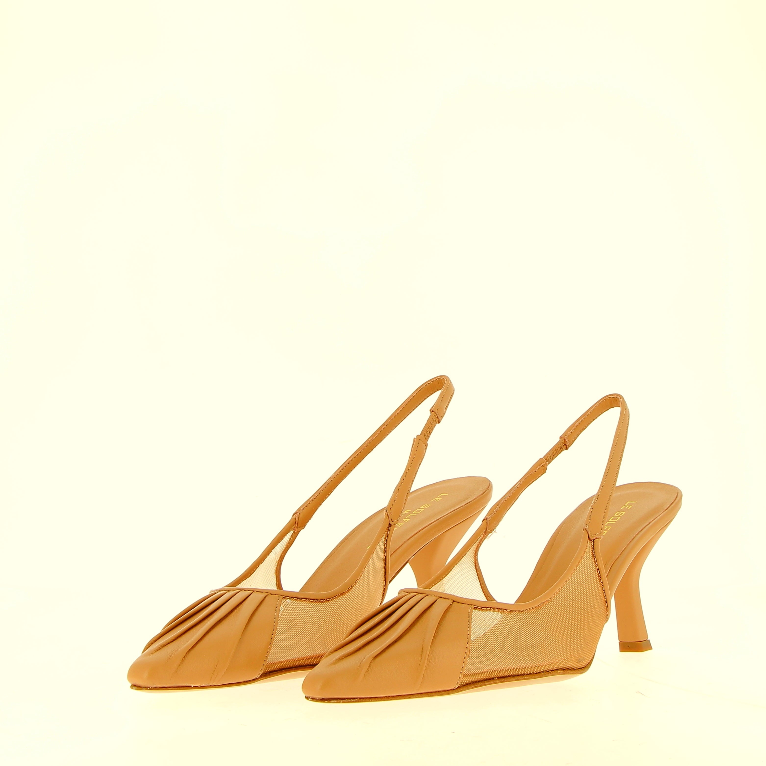 Slingback in pelle nude e rete