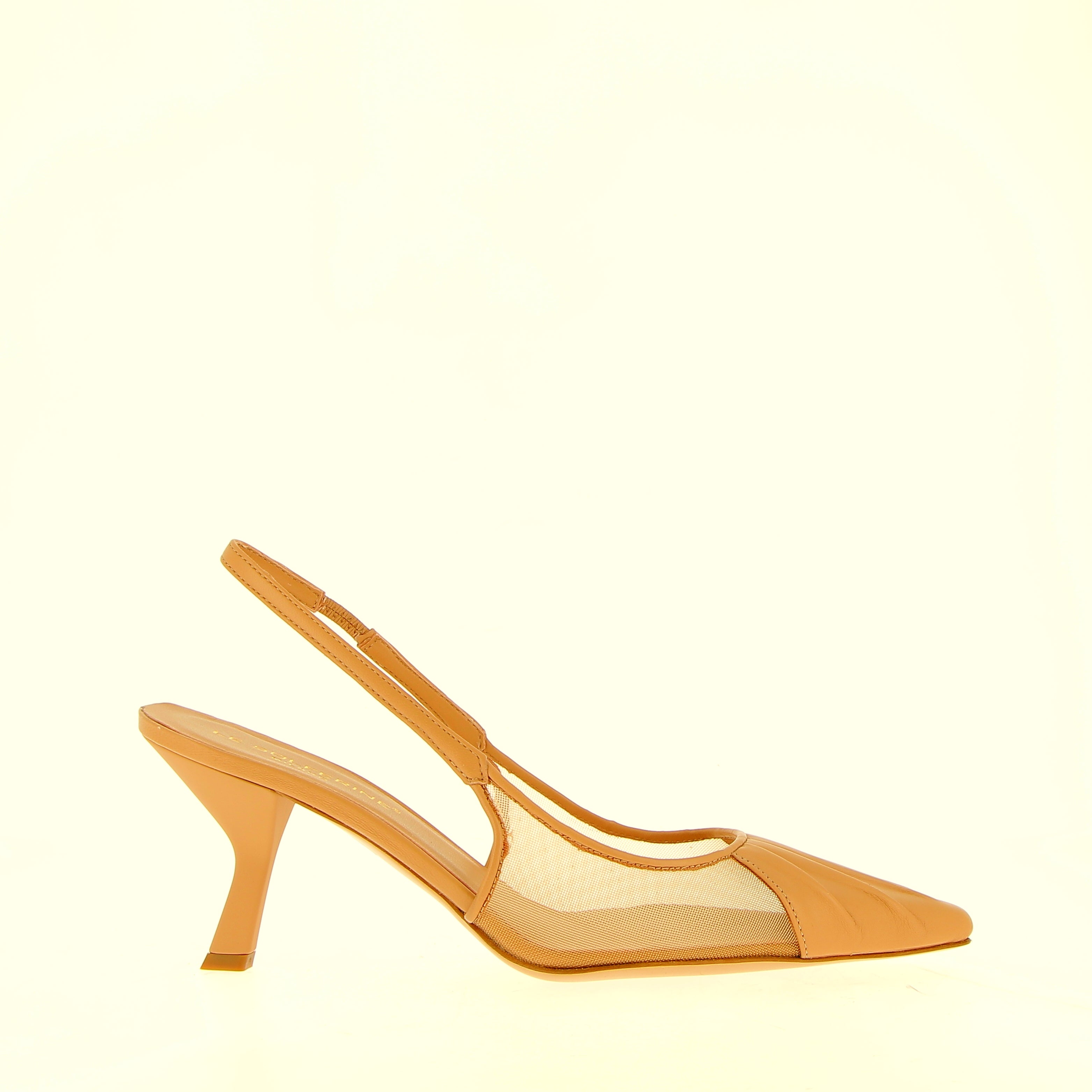 Slingback in pelle nude e rete