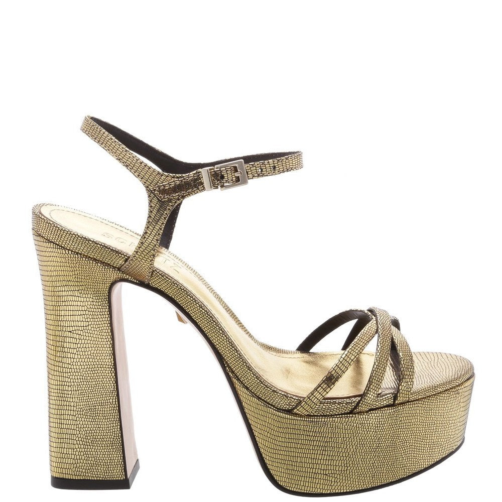 Gold high heel sandal with platform