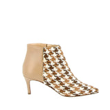Medium heel beige fabric and leather ankle boot
