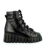 Black ankle boot with laces and rubber sole
