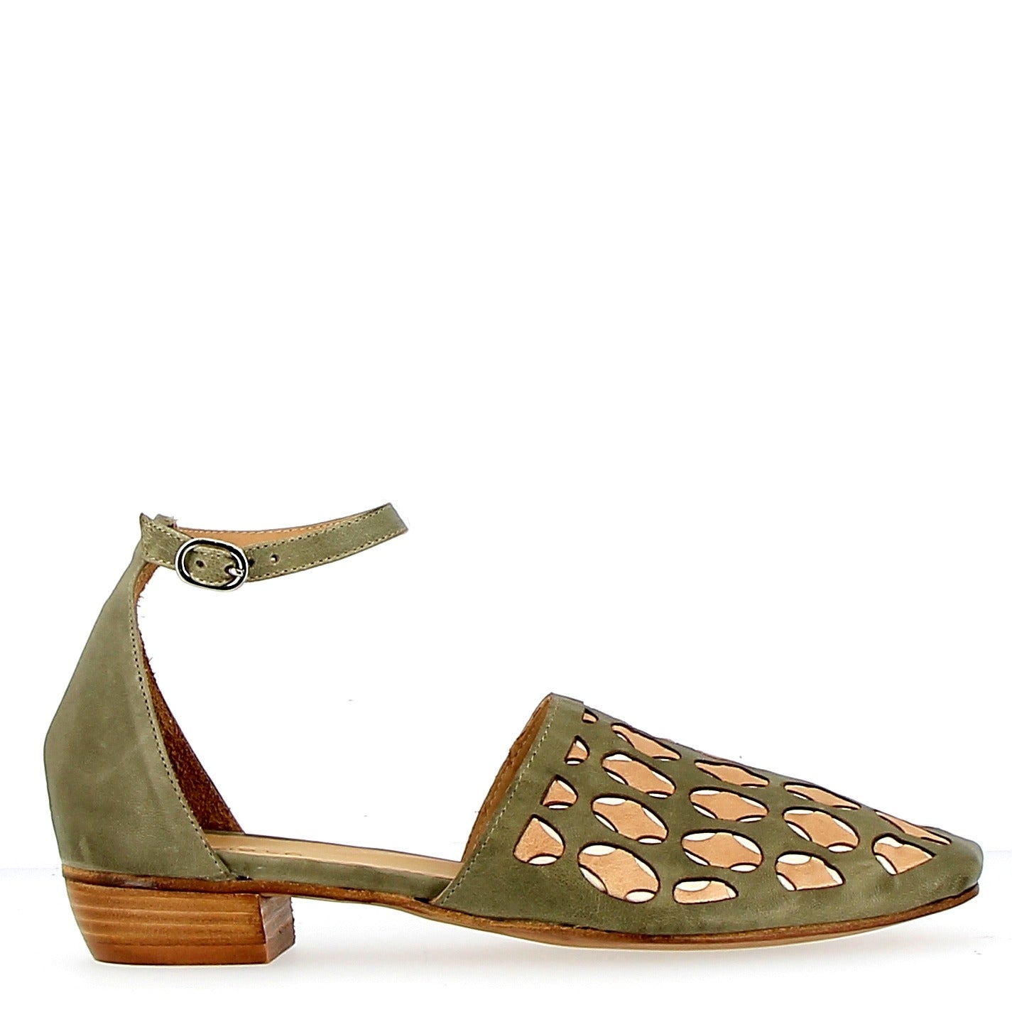 Sage green and beige closed toe sandal