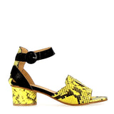 Sandal in yellow python print leather