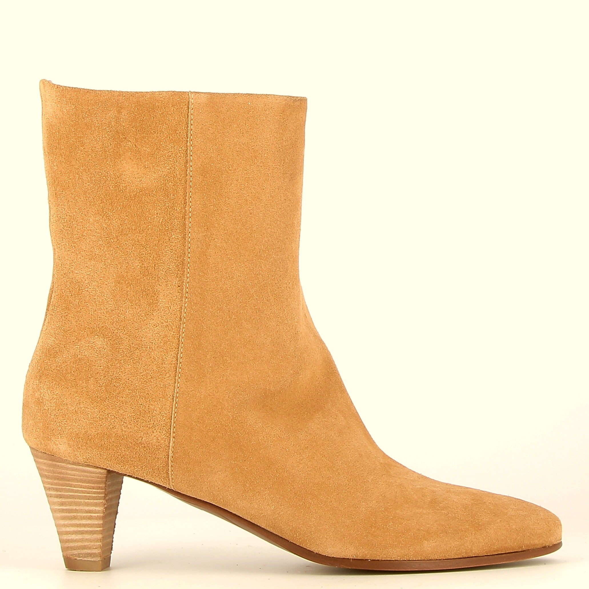 Natural beige suede tube ankle boot
