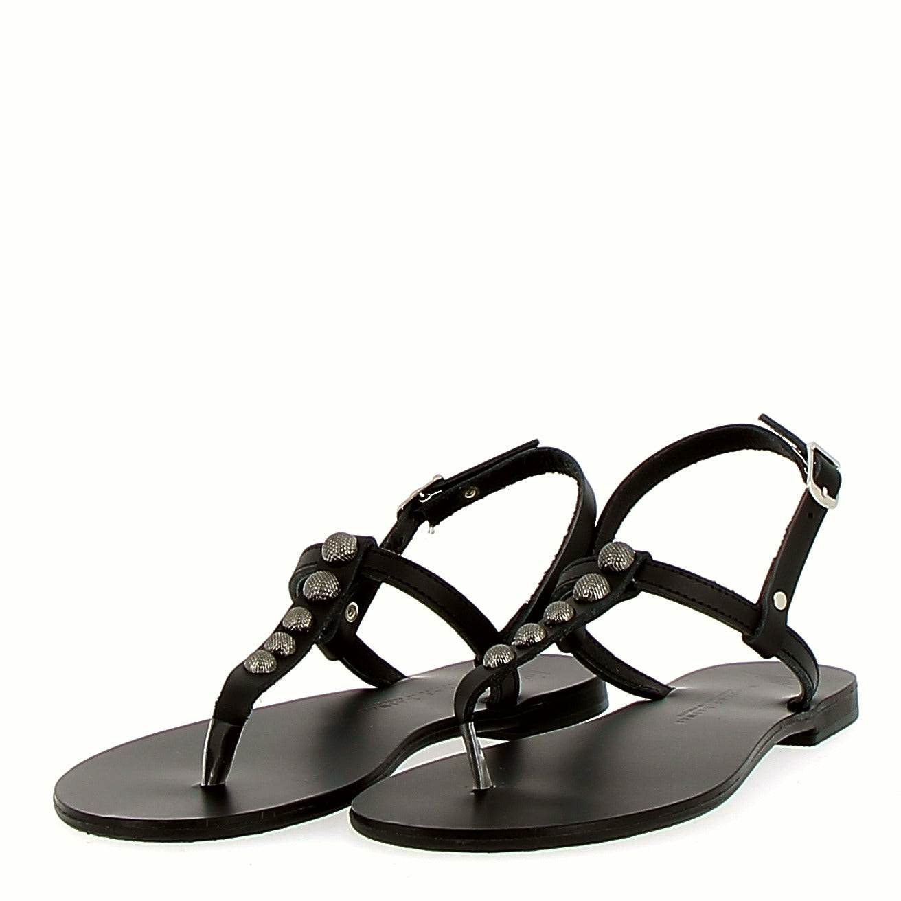 Black thong sandal with round studs