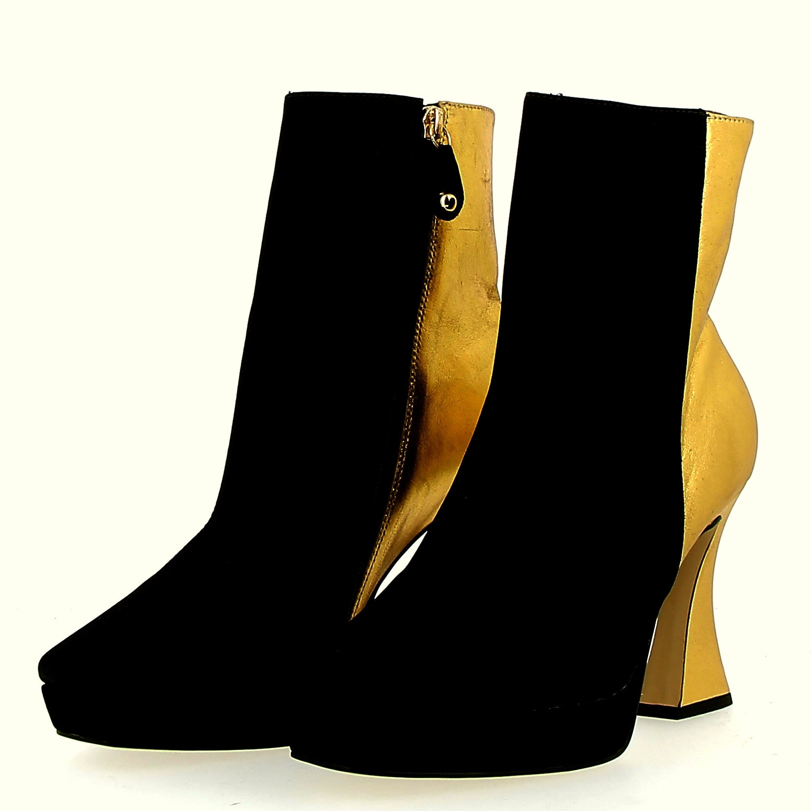 Ankle boot gold and black hourglass heel