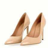 High heel decollete in nude patent leather