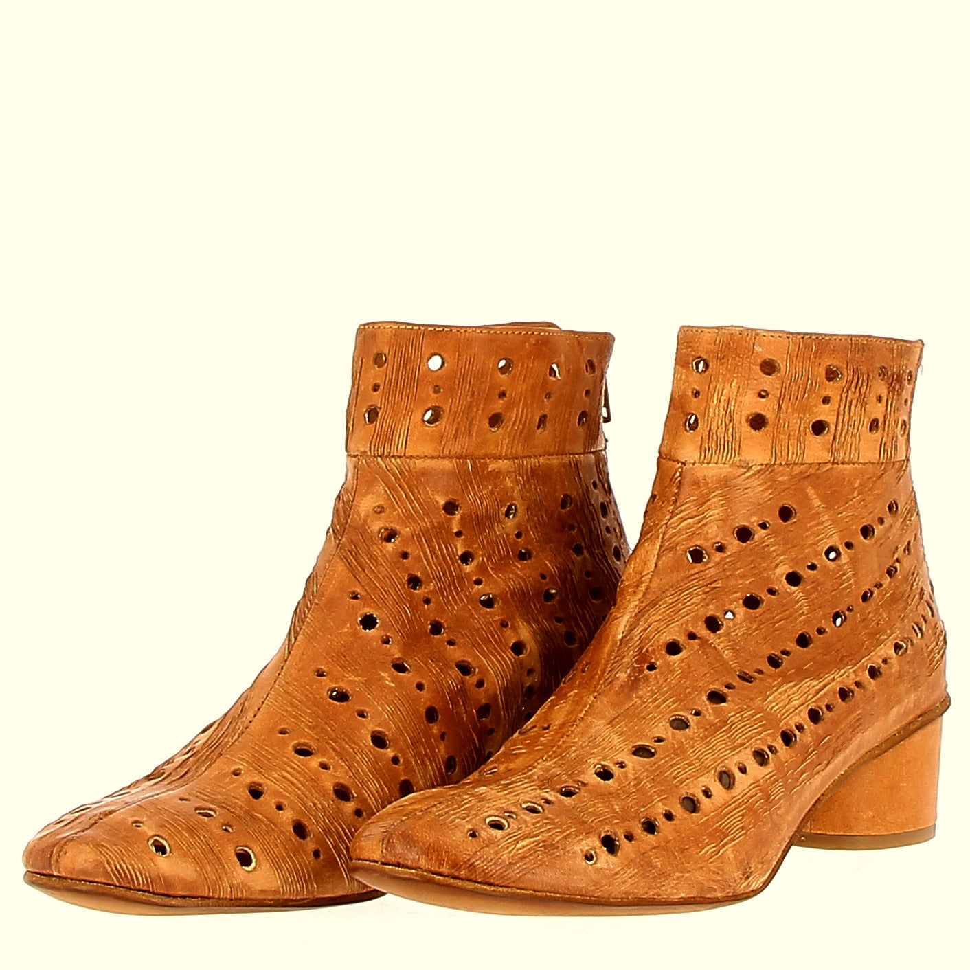 Supersoft ankle boot in natural perforated leather