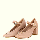 Nude supersoft decollete' with wide heel
