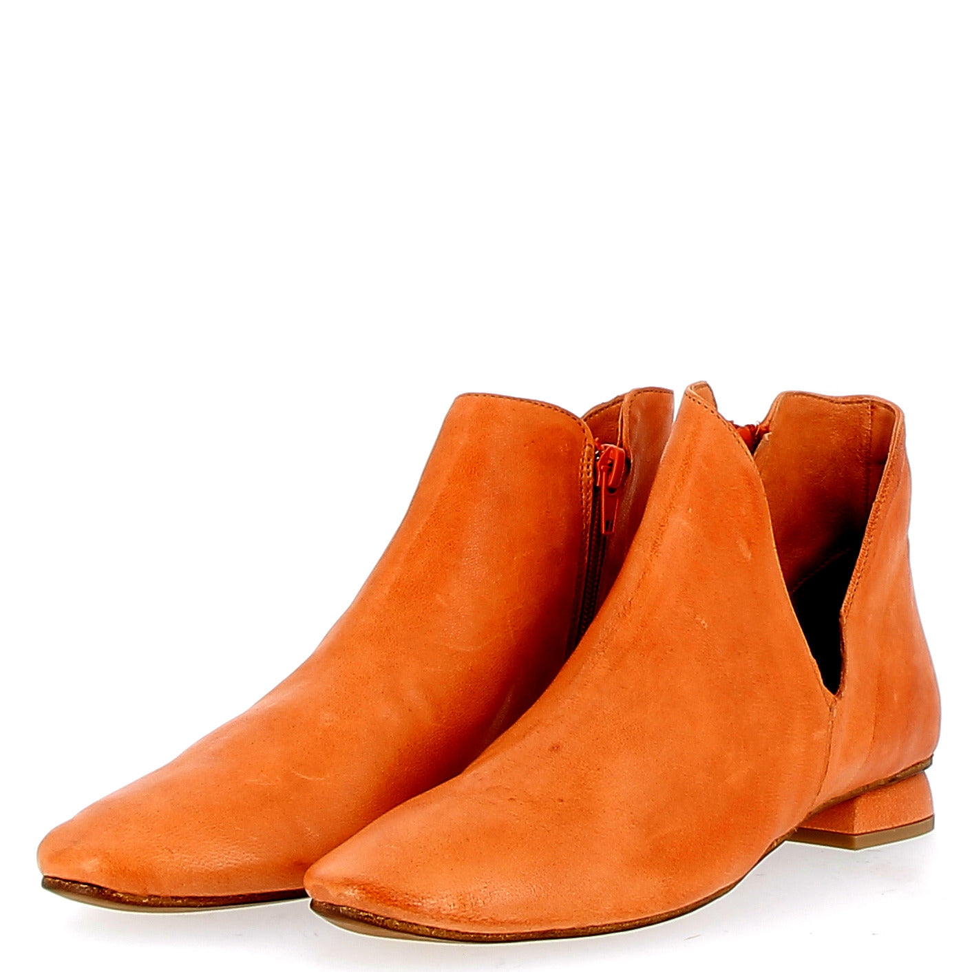 Orange leather open ankle boot