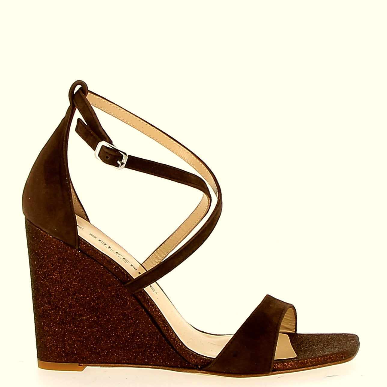 Moro suede sandal with glitter wedge
