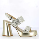Sandalo in glitter platino con plateau