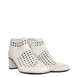 White woven nappa ankle boot