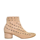 Sand perforated suede ankle boot