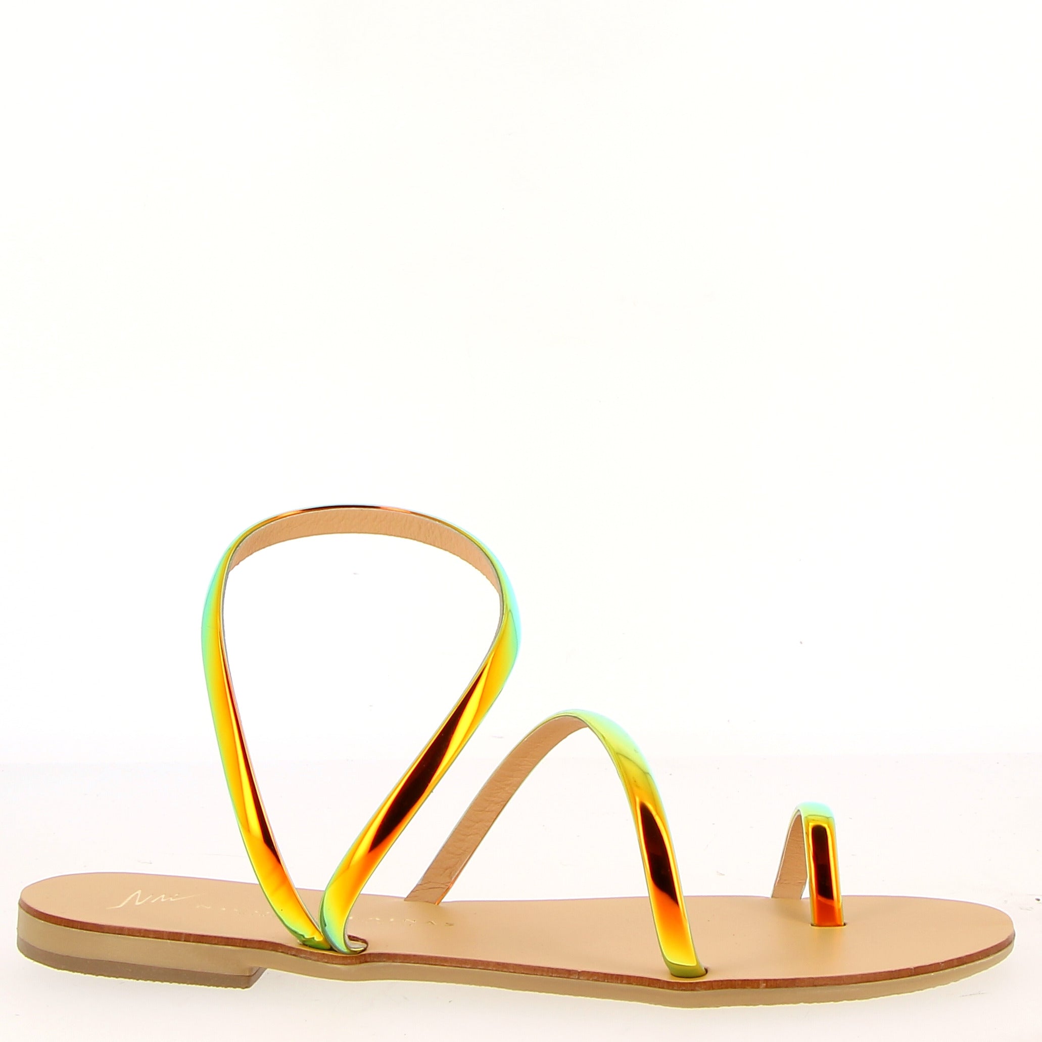 Multicolor iridescent gold low sandal