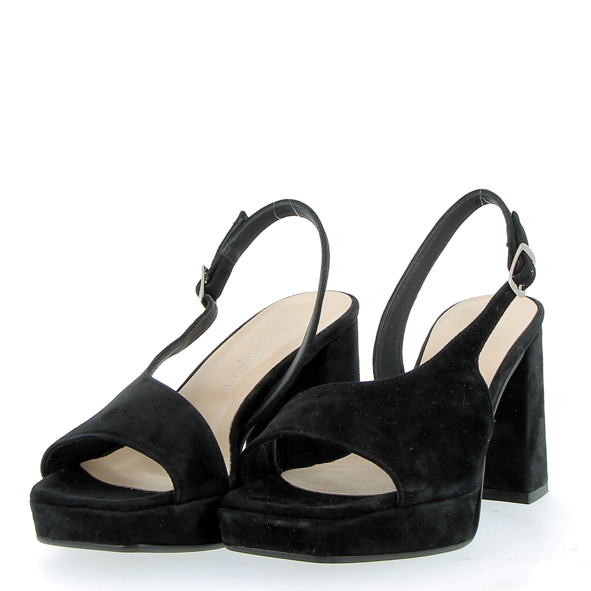 Platform sandal in black suede