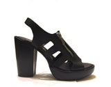Black sandal with heel and zip